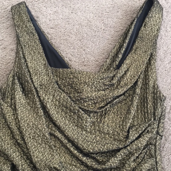 NWOT Express Gold and Black ruched fitted dress - Picture 2 of 4